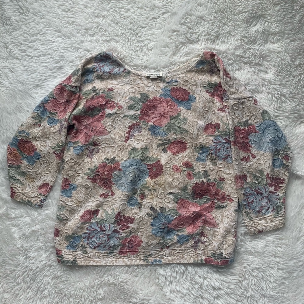 Vintage Floral Embroidered Knit Sweater